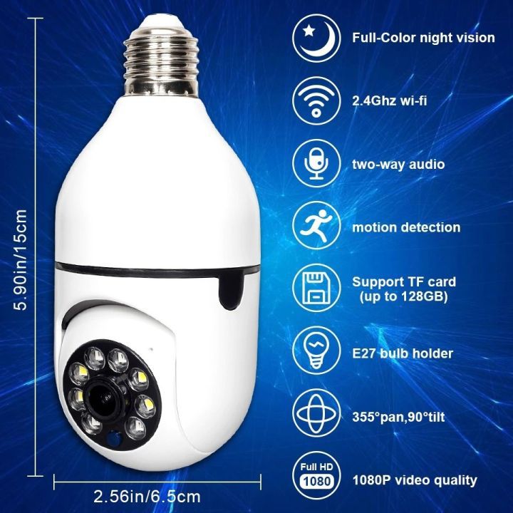 Speed-x SP-E27 Bulb Camera 1080P Wifi 360 Degree Panoramic Night Vision
