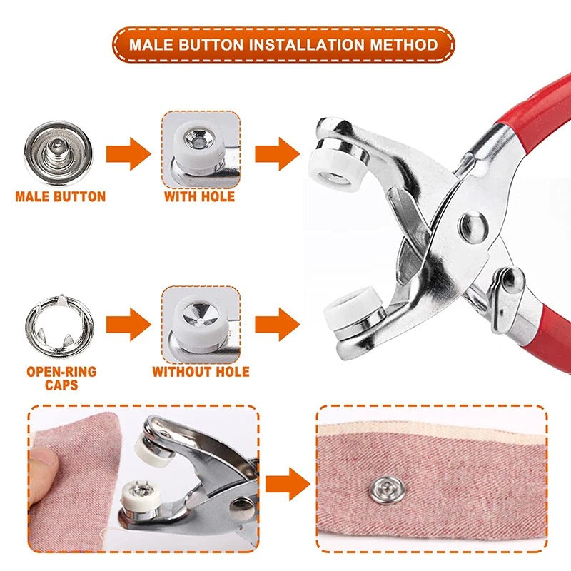 Metal Hand Press Button Plier With 50 Tich Buttons with lock