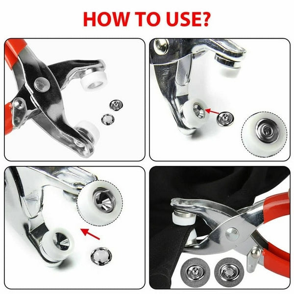 Metal Hand Press Button Plier With 50 Tich Buttons with lock