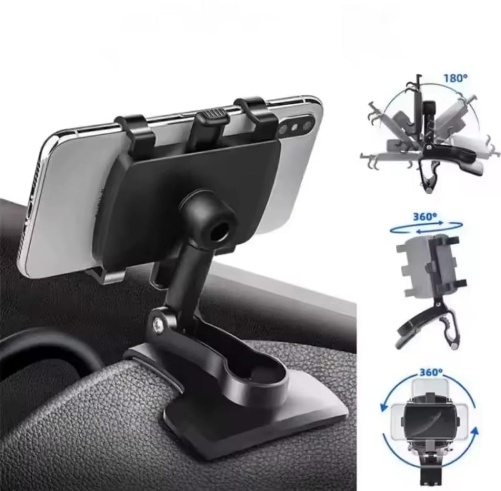 Dashboard Car Phone Holder ABS – 360° Rotatable Mobile Phone Sun Visor
