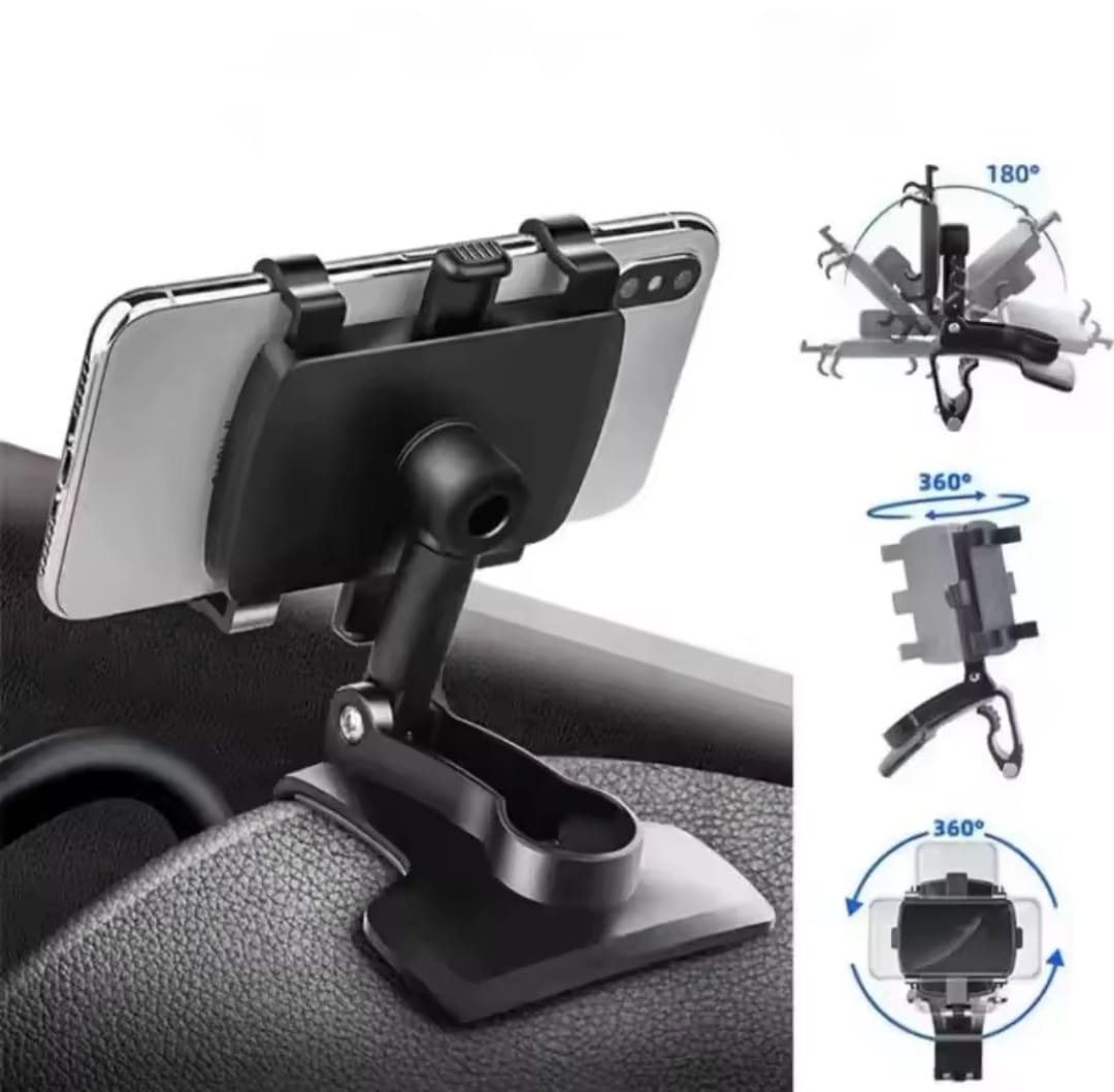Dashboard Car Phone Holder ABS – 360° Rotatable Mobile Phone Sun Visor