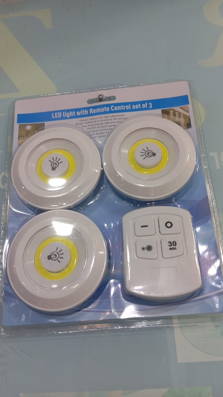 Pack of 3 LED Remote Control Lights – Tap Lights with Self Adhesive for Cabinet, Wardrobe & Kitchen