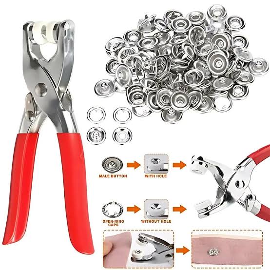 Metal Hand Press Button Plier With 50 Tich Buttons with lock